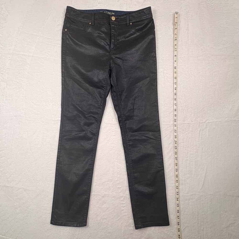 Chico's Platinum Black Coated Faux Leather Slim Leg Jeans Pants Womens Size 1
